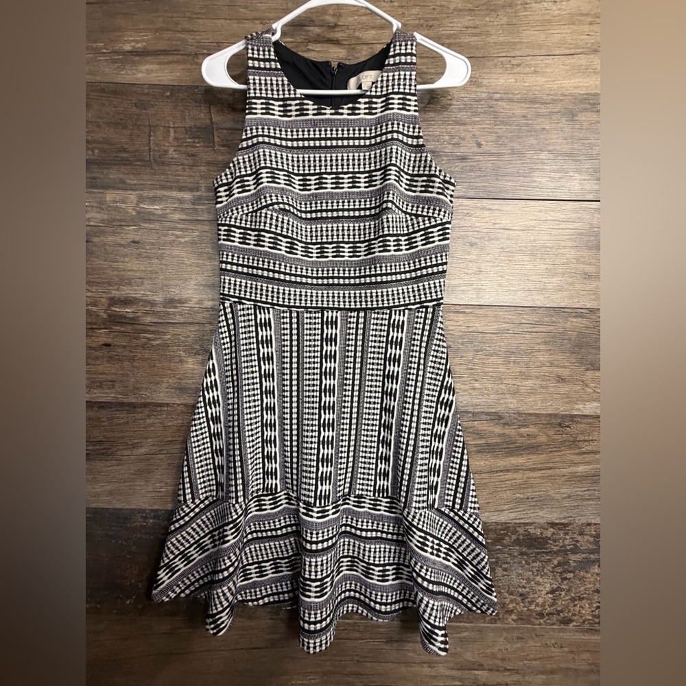 LOFT Black and White‎ Geometric Fit & Flare Dress